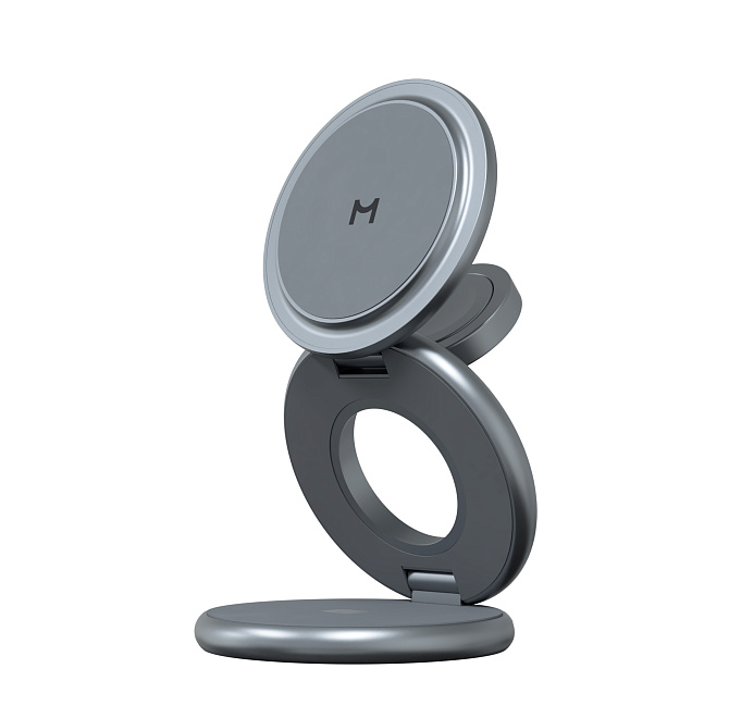 Беспроводное зарядное устройство Magssory Disc Pro Signature Edition 3 in 1 для Apple, Titanium на белом фоне Nice Case