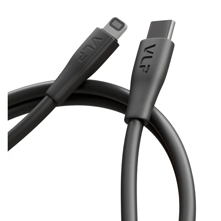 Кабель VLP LITE Color Line [USB-C - Lightning] 27W 100cм, Черный (2072007) на белом фоне Nice Case
