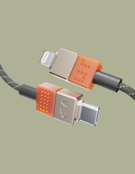 Кабель VLP NEO [USB-C - Lightning] 27W 150см, Amber gray (1037002) на фоне в магазине Nice case