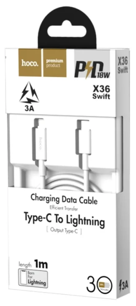 Кабель Hoco X36 Swift [Type-C - Lightning], White