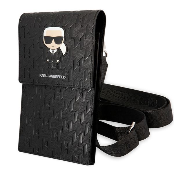 Сумка Guess Wallet Phone Pouch Saffiano Monogram Ikonik patch, Черный (KLWBSAMIPK)